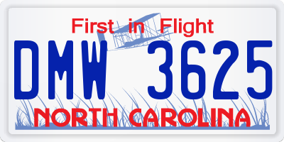 NC license plate DMW3625