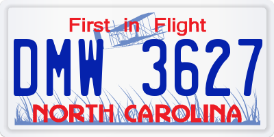 NC license plate DMW3627