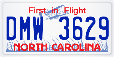 NC license plate DMW3629