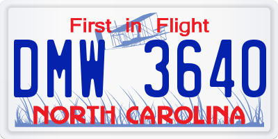 NC license plate DMW3640