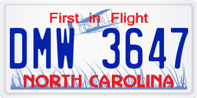 NC license plate DMW3647