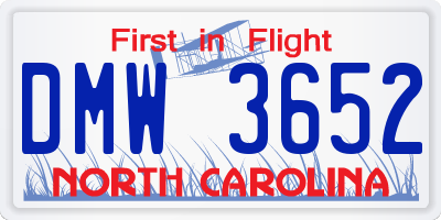 NC license plate DMW3652