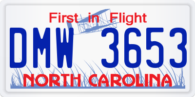 NC license plate DMW3653