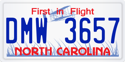 NC license plate DMW3657