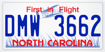 NC license plate DMW3662