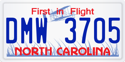 NC license plate DMW3705
