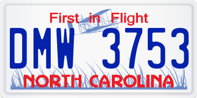 NC license plate DMW3753