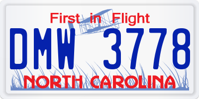 NC license plate DMW3778