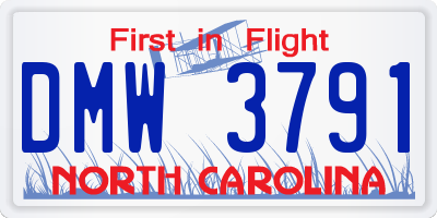 NC license plate DMW3791