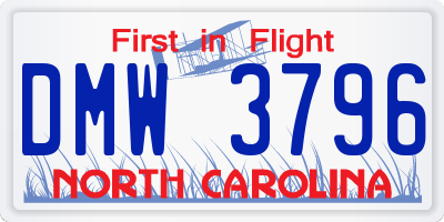 NC license plate DMW3796