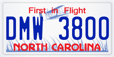 NC license plate DMW3800