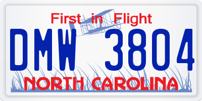 NC license plate DMW3804