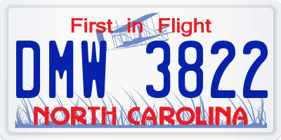 NC license plate DMW3822