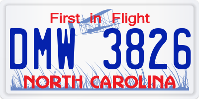 NC license plate DMW3826