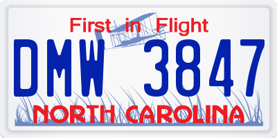 NC license plate DMW3847