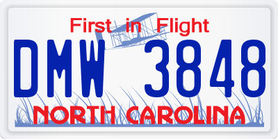 NC license plate DMW3848