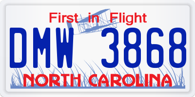NC license plate DMW3868