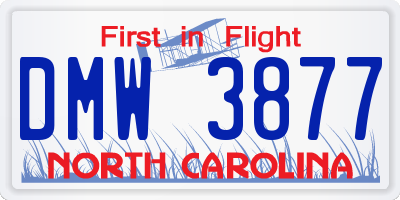NC license plate DMW3877