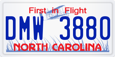 NC license plate DMW3880