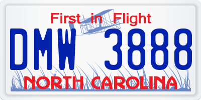 NC license plate DMW3888