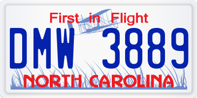 NC license plate DMW3889