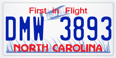 NC license plate DMW3893