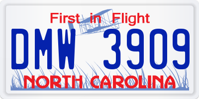 NC license plate DMW3909