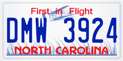 NC license plate DMW3924