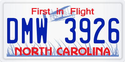 NC license plate DMW3926