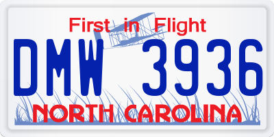 NC license plate DMW3936