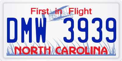 NC license plate DMW3939