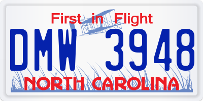 NC license plate DMW3948