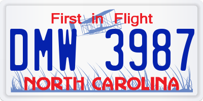 NC license plate DMW3987