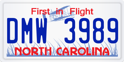 NC license plate DMW3989