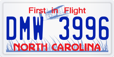 NC license plate DMW3996