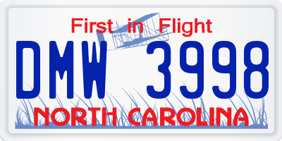 NC license plate DMW3998