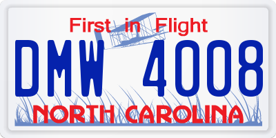 NC license plate DMW4008