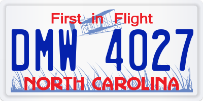 NC license plate DMW4027