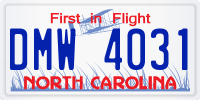 NC license plate DMW4031