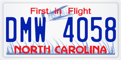 NC license plate DMW4058