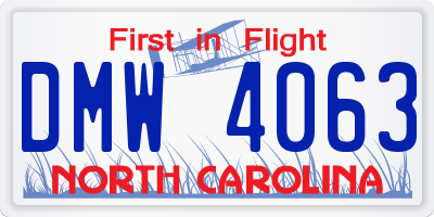 NC license plate DMW4063