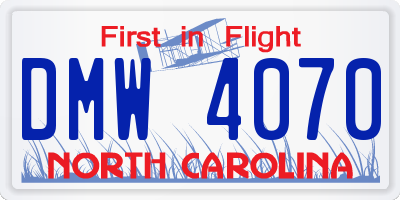 NC license plate DMW4070