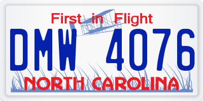 NC license plate DMW4076