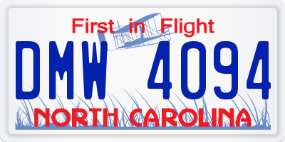 NC license plate DMW4094