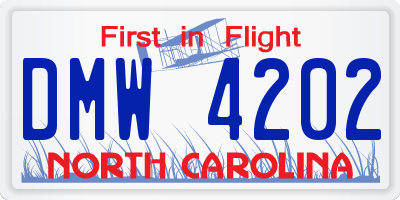 NC license plate DMW4202