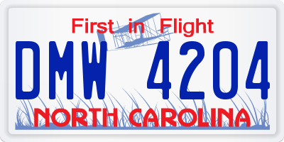 NC license plate DMW4204