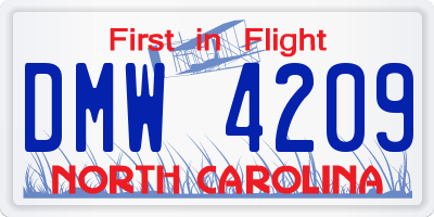 NC license plate DMW4209