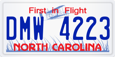 NC license plate DMW4223