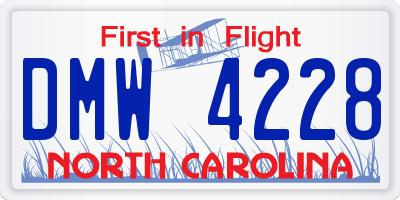 NC license plate DMW4228