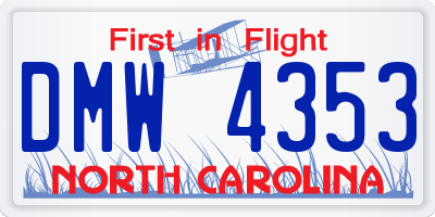 NC license plate DMW4353